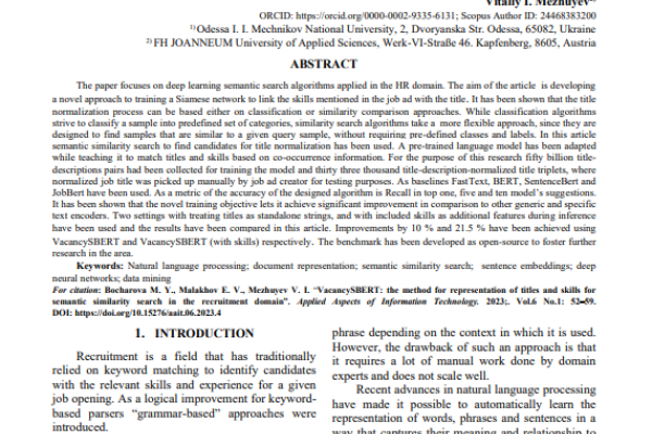 VacancySBERT: the approach for representation of titles and  skills for semantic similarity search in the  recruitment domain